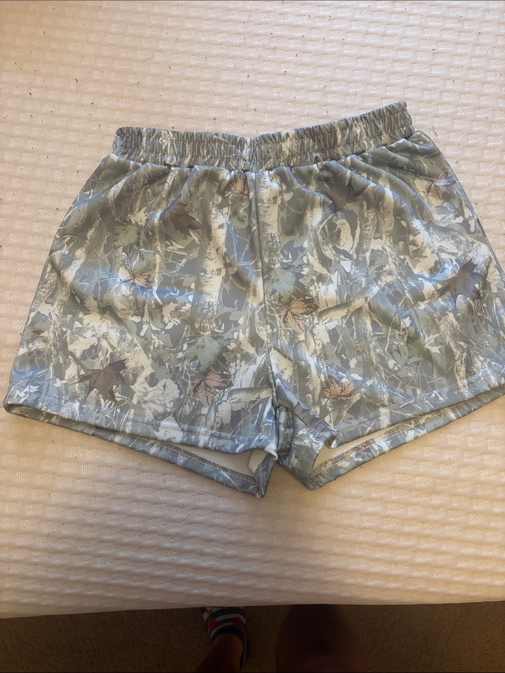 SHEIN Light Gray and Olive Camo Athletic Shorts